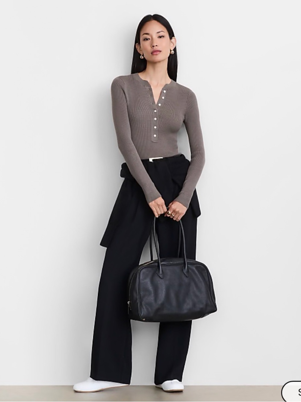 Petite LOFT Versa Ribbed Henley Sweater